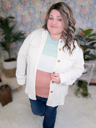 Whitley Colorblock Sweater in Pink, Mint + Ivory-2- Long Sleeve Tops-SEW IN LOVE-Styled by Stacked - A Plus Size Women's Boutique in Lakeville, MN