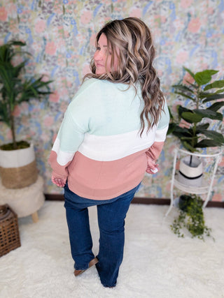 Whitley Colorblock Sweater in Pink, Mint + Ivory-2- Long Sleeve Tops-SEW IN LOVE-Styled by Stacked - A Plus Size Women's Boutique in Lakeville, MN
