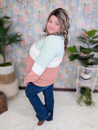 Whitley Colorblock Sweater in Pink, Mint + Ivory-2- Long Sleeve Tops-SEW IN LOVE-Styled by Stacked - A Plus Size Women's Boutique in Lakeville, MN