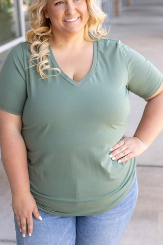 Willa Perfect Cut Classic Vneck Tee (Solids)-1- ShortSlv/Slvless Tops-MICHELLE MAE-Styled by Stacked - A Plus Size Women's Boutique in Lakeville, MN