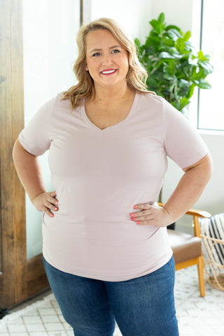 Willa Perfect Cut Classic Vneck Tee (Solids)-1- ShortSlv/Slvless Tops-MICHELLE MAE-Styled by Stacked - A Plus Size Women's Boutique in Lakeville, MN