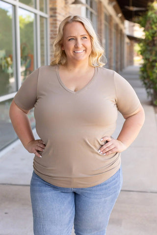 Willa Perfect Cut Classic Vneck Tee (Solids)-1- ShortSlv/Slvless Tops-MICHELLE MAE-Styled by Stacked - A Plus Size Women's Boutique in Lakeville, MN