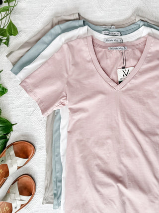 Willa Perfect Cut Classic Vneck Tee (Solids)-1- ShortSlv/Slvless Tops-MICHELLE MAE-Styled by Stacked - A Plus Size Women's Boutique in Lakeville, MN