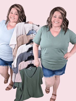Willa Perfect Cut Classic Vneck Tee (Solids)-1- ShortSlv/Slvless Tops-MICHELLE MAE-Styled by Stacked - A Plus Size Women's Boutique in Lakeville, MN
