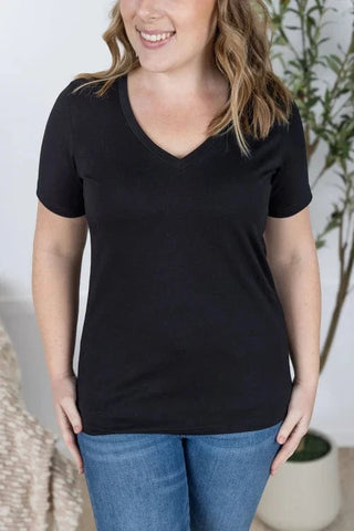 Willa Perfect Cut Classic Vneck Tee (Solids)-1- ShortSlv/Slvless Tops-MICHELLE MAE-Styled by Stacked - A Plus Size Women's Boutique in Lakeville, MN