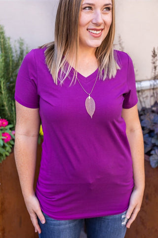 Willa Perfect Cut Classic Vneck Tee (Solids)-1- ShortSlv/Slvless Tops-MICHELLE MAE-Styled by Stacked - A Plus Size Women's Boutique in Lakeville, MN