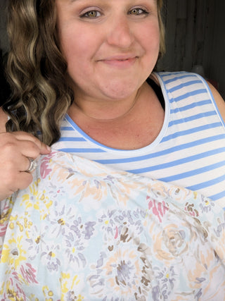 Winona Stripe + Floral Mix Babydoll Tank-1- ShortSlv/Slvless Tops-BE STAGE-Styled by Stacked - A Plus Size Women's Boutique in Lakeville, MN