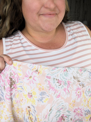 Winona Stripe + Floral Mix Babydoll Tank-1- ShortSlv/Slvless Tops-BE STAGE-Styled by Stacked - A Plus Size Women's Boutique in Lakeville, MN
