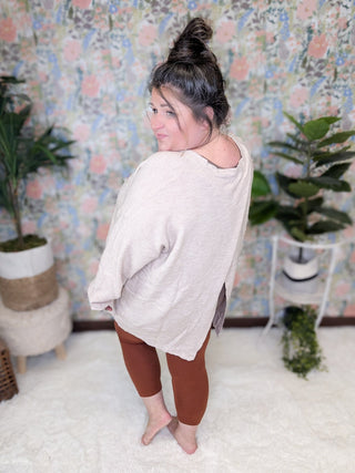 Winslet Cross Back Sweater in Taupe Oatmeal-2- Long Sleeve Tops-WHITE BIRCH-Styled by Stacked - A Plus Size Women's Boutique in Lakeville, MN