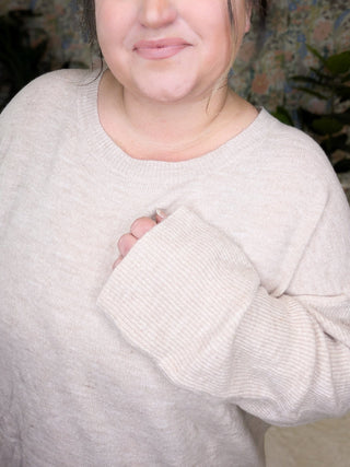 Winslet Cross Back Sweater in Taupe Oatmeal-2- Long Sleeve Tops-WHITE BIRCH-Styled by Stacked - A Plus Size Women's Boutique in Lakeville, MN