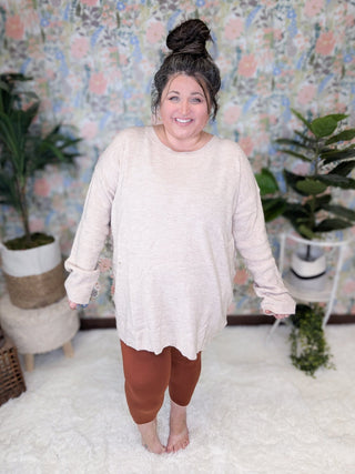 Winslet Cross Back Sweater in Taupe Oatmeal-2- Long Sleeve Tops-WHITE BIRCH-Styled by Stacked - A Plus Size Women's Boutique in Lakeville, MN