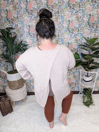 Winslet Cross Back Sweater in Taupe Oatmeal-2- Long Sleeve Tops-WHITE BIRCH-Styled by Stacked - A Plus Size Women's Boutique in Lakeville, MN