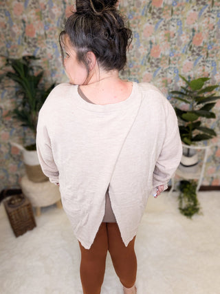 Winslet Cross Back Sweater in Taupe Oatmeal-2- Long Sleeve Tops-WHITE BIRCH-Styled by Stacked - A Plus Size Women's Boutique in Lakeville, MN