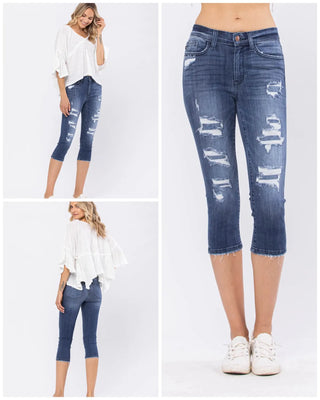 Judy Blue Patched Distressed Capri