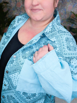 Wren Paisley Print Jacket in Aqua Mint-4- Overlayer Tops-pol-Styled by Stacked - A Plus Size Women's Boutique in Lakeville, MN