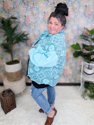 Wren Paisley Print Jacket in Aqua Mint-4- Overlayer Tops-pol-Styled by Stacked - A Plus Size Women's Boutique in Lakeville, MN