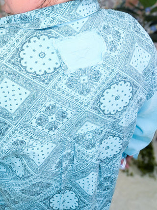 Wren Paisley Print Jacket in Aqua Mint-4- Overlayer Tops-pol-Styled by Stacked - A Plus Size Women's Boutique in Lakeville, MN