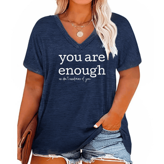 You Are Enough V-Neck Tees (5 colors)-6- Graphic Tops-Stacked - A Plus Size Boutique-Styled by Stacked - A Plus Size Women's Boutique in Lakeville, MN