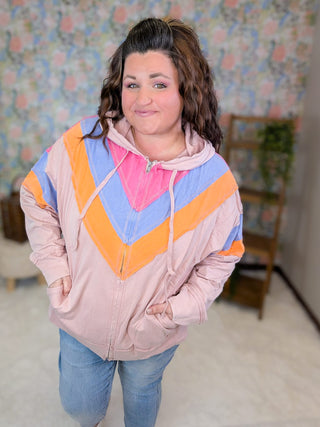 3- Hooded Tops Ziggy Retro Look Blush Full Zip Lightweight Hoodie plus size clothing