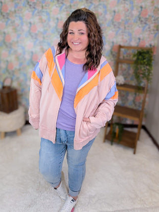 3- Hooded Tops Ziggy Retro Look Blush Full Zip Lightweight Hoodie plus size clothing