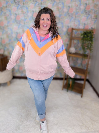 3- Hooded Tops Ziggy Retro Look Blush Full Zip Lightweight Hoodie plus size clothing