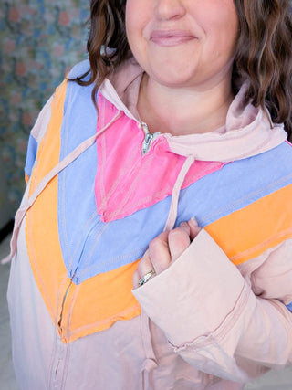 3- Hooded Tops Ziggy Retro Look Blush Full Zip Lightweight Hoodie plus size clothing