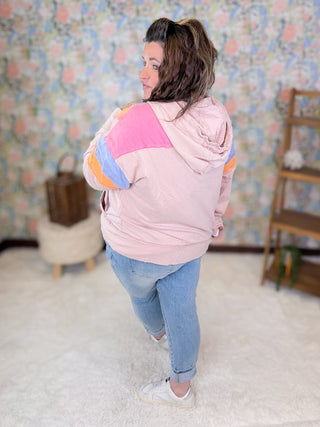 3- Hooded Tops Ziggy Retro Look Blush Full Zip Lightweight Hoodie plus size clothing