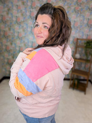 3- Hooded Tops Ziggy Retro Look Blush Full Zip Lightweight Hoodie plus size clothing