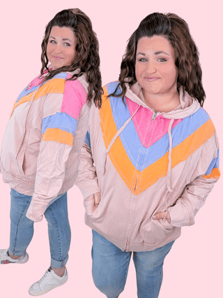 3- Hooded Tops Ziggy Retro Look Blush Full Zip Lightweight Hoodie plus size clothing