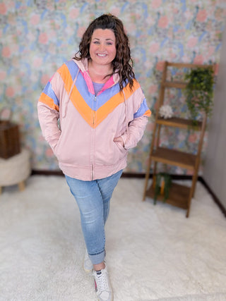 3- Hooded Tops Ziggy Retro Look Blush Full Zip Lightweight Hoodie plus size clothing