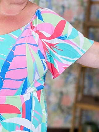 11- Dress/Romp/Jump Zoey Flutter Sleeve Dress w/Shorts in Bright Botanicals plus size clothing