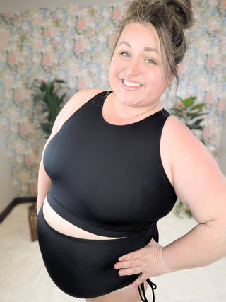 ***Zuma High Neck Black 2 Piece Swimsuit-SWIMWEAR-WHITE BIRCH-Styled by Stacked - A Plus Size Women's Boutique in Lakeville, MN