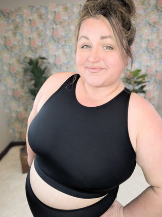 ***Zuma High Neck Black 2 Piece Swimsuit-SWIMWEAR-WHITE BIRCH-Styled by Stacked - A Plus Size Women's Boutique in Lakeville, MN