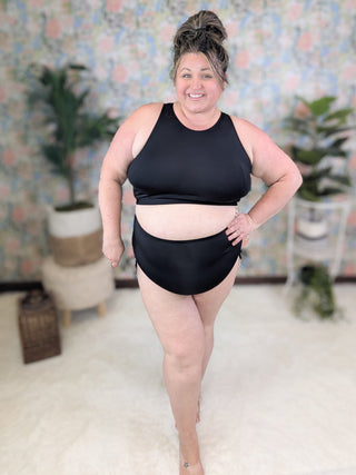 ***Zuma High Neck Black 2 Piece Swimsuit-SWIMWEAR-WHITE BIRCH-Styled by Stacked - A Plus Size Women's Boutique in Lakeville, MN
