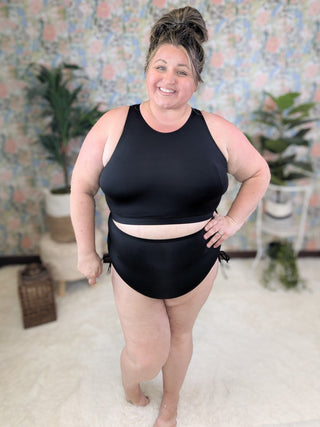 ***Zuma High Neck Black 2 Piece Swimsuit-SWIMWEAR-WHITE BIRCH-Styled by Stacked - A Plus Size Women's Boutique in Lakeville, MN