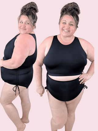 ***Zuma High Neck Black 2 Piece Swimsuit-SWIMWEAR-WHITE BIRCH-Styled by Stacked - A Plus Size Women's Boutique in Lakeville, MN