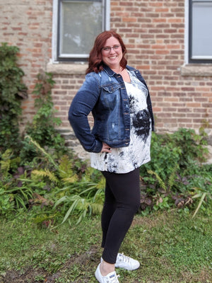 Distressed Denim Jacket w/Stretch Outerwear Stacked Consignment 