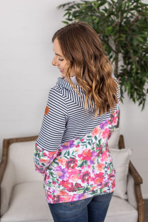 PHC- Asymmetrical Pullover Hoodie in Stripes + Floral LONG SLEEVE TOPS Michelle Mae 