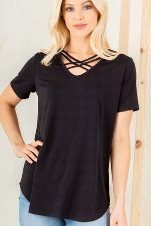 SALE- Criss-Cross Front Solid Short Sleeve (3 colors)