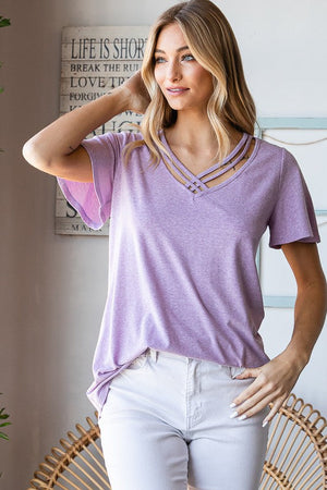 SALE- Lattice Neck Vneck Top (2 colors)