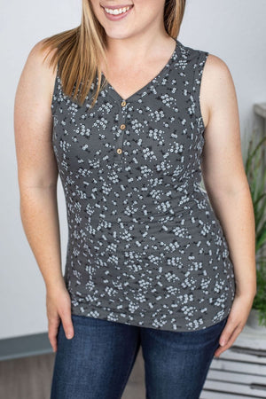 RIBBED BUTTONFRONT HENLEY TANK- PRINTS tank Michelle Mae 