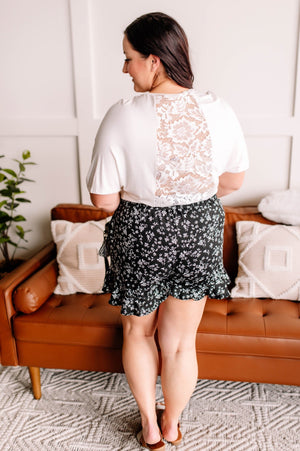 Flirty Flounce Black Floral Shorts shorts WHITE BIRCH 