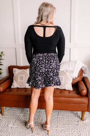 Flirty Flounce Black Floral Shorts shorts WHITE BIRCH 
