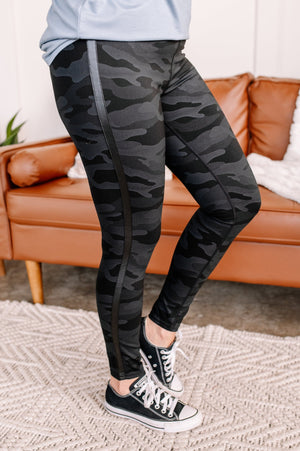 Let's Race Side Striped Camo Leggings (2 colors) leggings WHITE BIRCH 