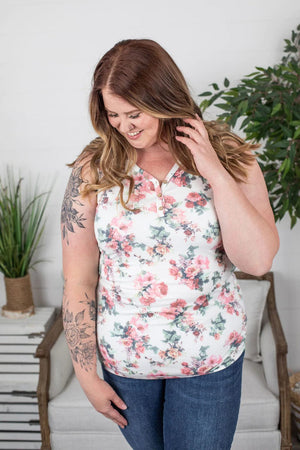 RIBBED BUTTONFRONT HENLEY TANK- PRINTS tank Michelle Mae 
