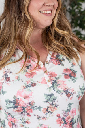 RIBBED BUTTONFRONT HENLEY TANK- PRINTS tank Michelle Mae 