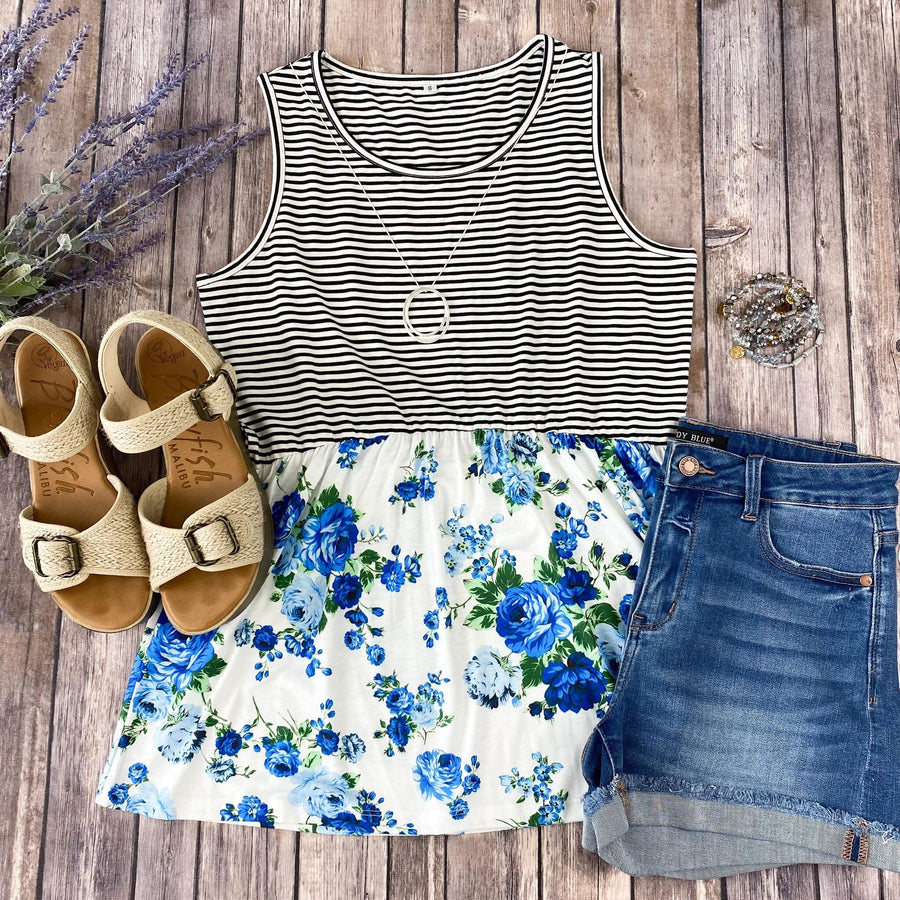 Blend of Beauty Floral Stripe Babydoll Tank tanks Michelle Mae 