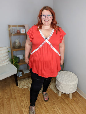 Solid Short Sleeve Top w/Crochet X SHORT SLEEVE TOPS voll 