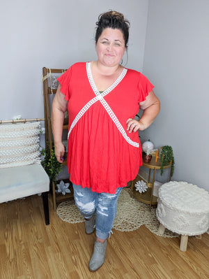 Solid Short Sleeve Top w/Crochet X SHORT SLEEVE TOPS voll 