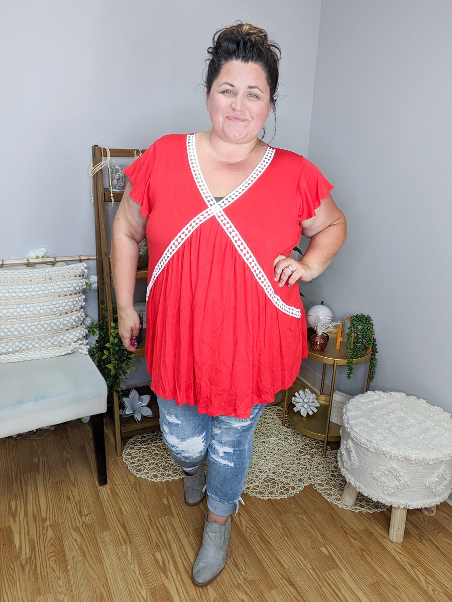 Solid Short Sleeve Top w/Crochet X SHORT SLEEVE TOPS voll 